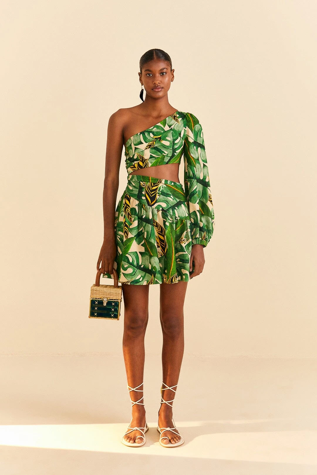 Farm Rio Tropical Leaves One Shoulder Mini Dress 1 Farm Rio Tropical Leaves One Shoulder Mini Dress