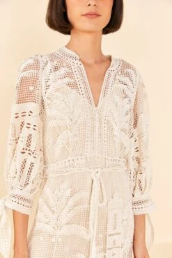 Farm Rio Off-White Morada Boa Guipure Dress -Modern Dress World 313631 03