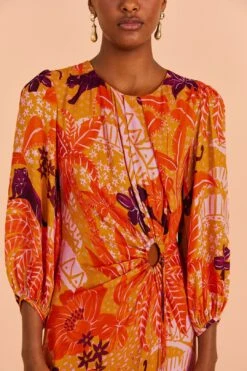 Farm Rio Beige Jungle Panther Lenzing™ Ecovero™ Viscose Midi Dress -Modern Dress World 313673 03