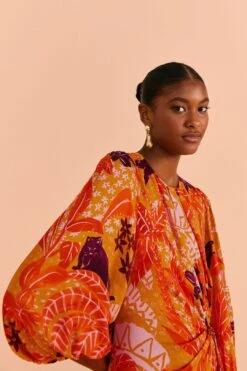 Farm Rio Beige Jungle Panther Lenzing™ Ecovero™ Viscose Midi Dress -Modern Dress World 313673 04