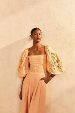 Farm Rio Dark Sand Lace Blouse -Modern Dress World 313679 03