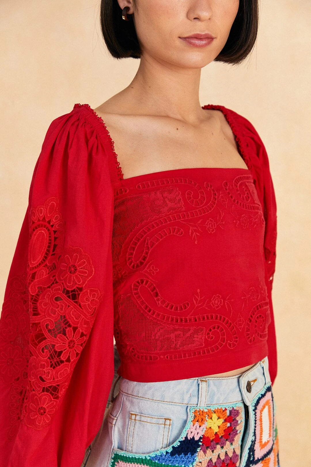 Farm Rio Red Lace Blouse 3 Farm Rio Red Lace Blouse - Image 3