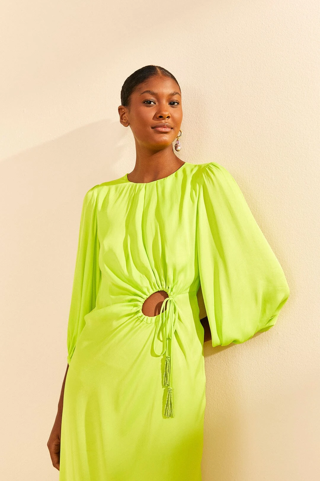 Farm Rio Lime Circle Cut Out Lenzing™ Ecovero™ Viscose Midi Dress 3 Farm Rio Lime Circle Cut Out Lenzing™ Ecovero™ Viscose Midi Dress - Image 3