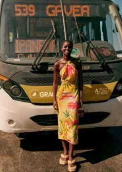 Farm Rio Summer Forest Yellow Burna Midi Dress