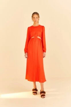Farm Rio Red Viscose Satin Midi Dress -Modern Dress World 313816 01