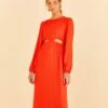 Farm Rio Red Viscose Satin Midi Dress
