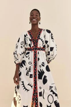 Farm Rio Off-White Pitta Soul Puff Sleeve Midi Dress 8 Farm Rio Off-White Pitta Soul Puff Sleeve Midi Dress -Modern Dress World 314083 03