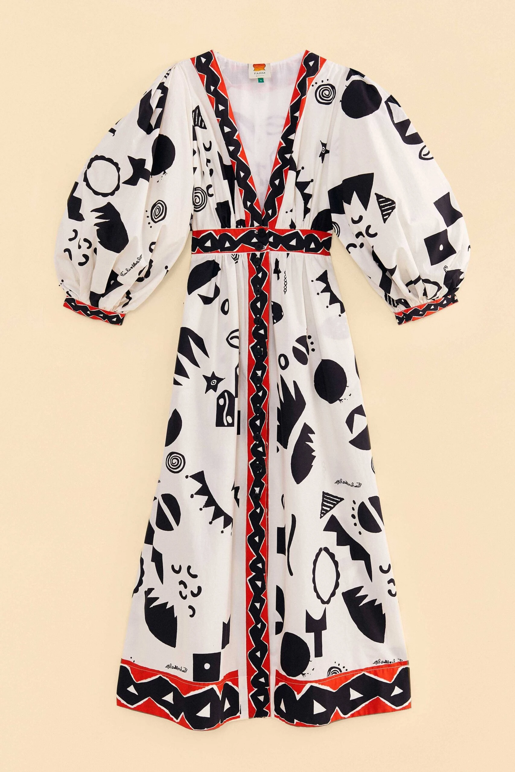 Farm Rio Off-White Pitta Soul Puff Sleeve Midi Dress 6 Farm Rio Off-White Pitta Soul Puff Sleeve Midi Dress - Image 6