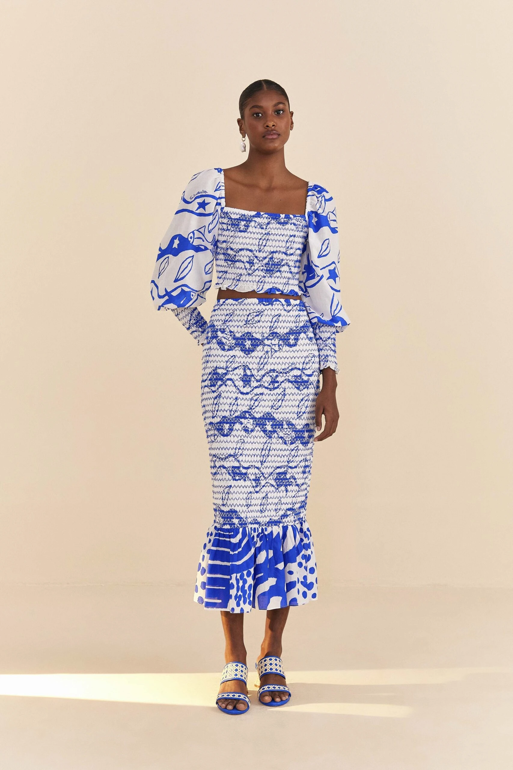 Farm Rio Off-White Pitta Waves Smocked Midi Skirt 2 Farm Rio Off-White Pitta Waves Smocked Midi Skirt - Image 2