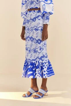 Farm Rio Off-White Pitta Waves Smocked Midi Skirt 8 Farm Rio Off-White Pitta Waves Smocked Midi Skirt -Modern Dress World 314084 03