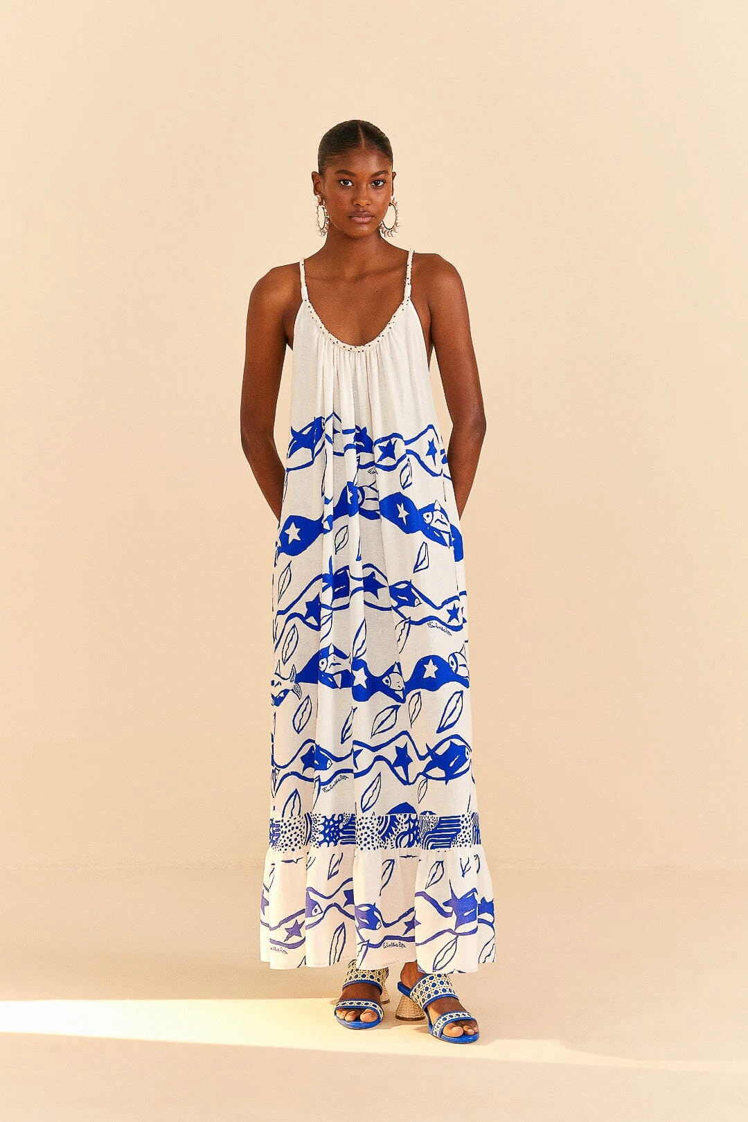Farm Rio Off-White Pitta Waves Sleeveless Maxi Dress 2 Farm Rio Off-White Pitta Waves Sleeveless Maxi Dress - Image 2