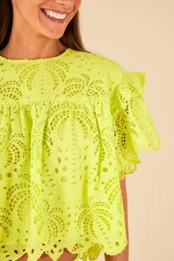 Farm Rio Lime Green Palm Tree Richelieu Blouse -Modern Dress World 314472 03
