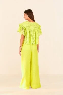 Farm Rio Lime Green Palm Tree Richelieu Blouse -Modern Dress World 314472 04