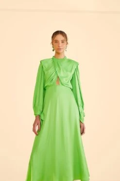 Farm Rio Lime Shoulder Pads Maxi Dress