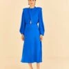 Farm Rio Blue Shoulder Pads Maxi Dress