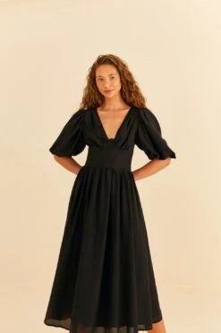 Farm Rio Black Short Sleeves Midi Dress -Modern Dress World 314512 04