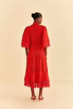 Farm Rio Red Guipure Cut Out Midi Dress -Modern Dress World 314516 04
