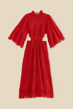Farm Rio Red Guipure Cut Out Midi Dress -Modern Dress World 314516 07