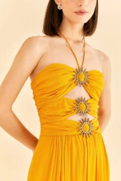 Farm Rio Yellow Sleeveless Maxi Dress With Sun Buckle -Modern Dress World 314753 03