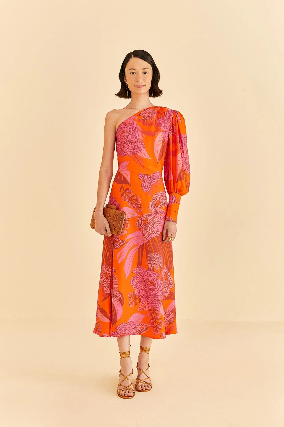 Farm Rio Red Dewdrop Floral One Shoulder Midi Dress 1 Farm Rio Red Dewdrop Floral One Shoulder Midi Dress