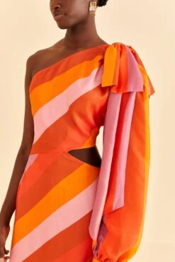 Farm Rio Party Stripes Multicolor One Shoulder Maxi Dress -Modern Dress World 314757 03
