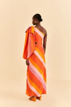Farm Rio Party Stripes Multicolor One Shoulder Maxi Dress -Modern Dress World 314757 04
