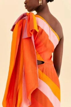 Farm Rio Party Stripes Multicolor One Shoulder Maxi Dress -Modern Dress World 314757 05