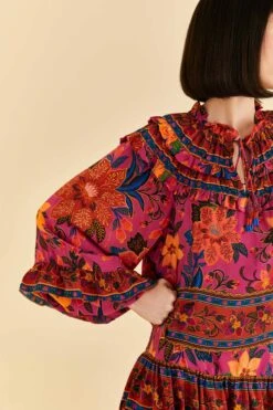 Farm Rio Pink Tropical Tapestry Long Sleeve Blouse 9 Farm Rio Pink Tropical Tapestry Long Sleeve Blouse -Modern Dress World 315105 03