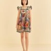 Farm Rio Off-White Tropical Yard Sleeveless Mini Dress