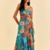 Farm Rio Blue Flower Dream Sleeveless Midi Dress