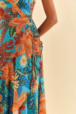 Farm Rio Blue Flower Dream Sleeveless Midi Dress -Modern Dress World 315953 03