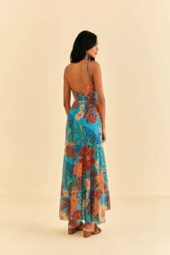 Farm Rio Blue Flower Dream Sleeveless Midi Dress -Modern Dress World 315953 04