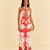 Farm Rio Pink Soft Garden Halter Neck Midi Dress