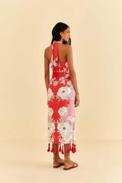 Farm Rio Pink Soft Garden Halter Neck Midi Dress -Modern Dress World 315958 03