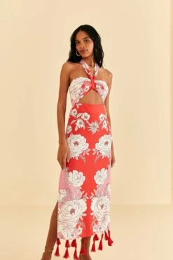Farm Rio Pink Soft Garden Halter Neck Midi Dress -Modern Dress World 315958 04