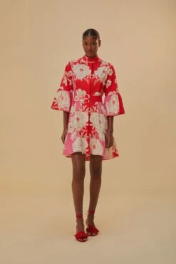 Farm Rio Pink Soft Garden Short Sleeve Mini Dress 8 Farm Rio Pink Soft Garden Short Sleeve Mini Dress -Modern Dress World 315959 03