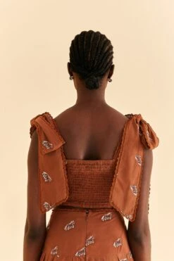 Farm Rio Caramel Embroidered Horses Crop Top -Modern Dress World 315964 04