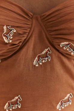 Farm Rio Caramel Embroidered Horses Crop Top -Modern Dress World 315964 05