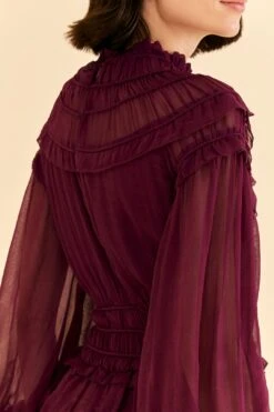 Farm Rio Burgundy Ruffle High Neck Blouse 10 Farm Rio Burgundy Ruffle High Neck Blouse -Modern Dress World 315975 03