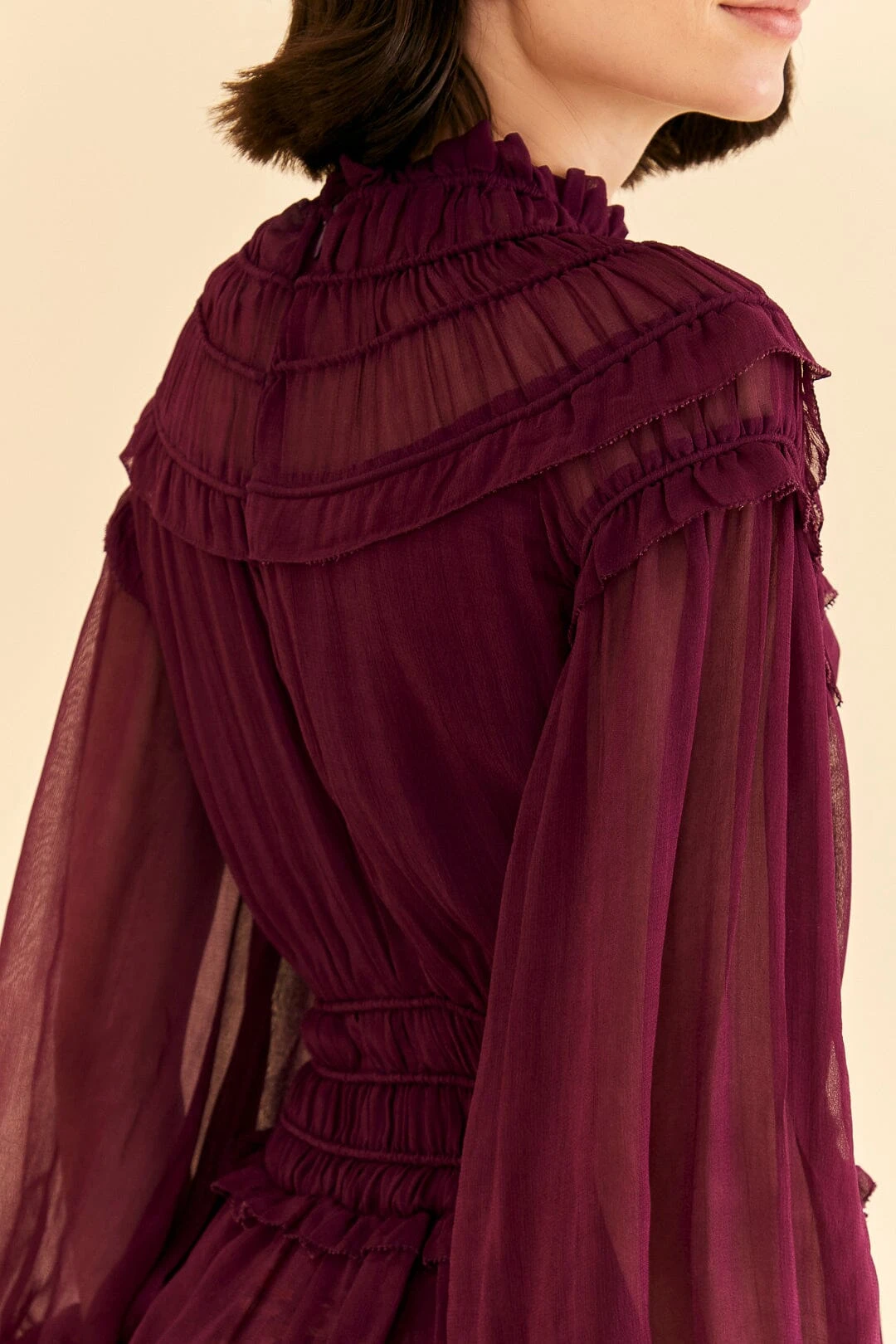 Farm Rio Burgundy Ruffle High Neck Blouse 3 Farm Rio Burgundy Ruffle High Neck Blouse - Image 3