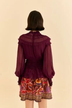 Farm Rio Burgundy Ruffle High Neck Blouse 11 Farm Rio Burgundy Ruffle High Neck Blouse -Modern Dress World 315975 04