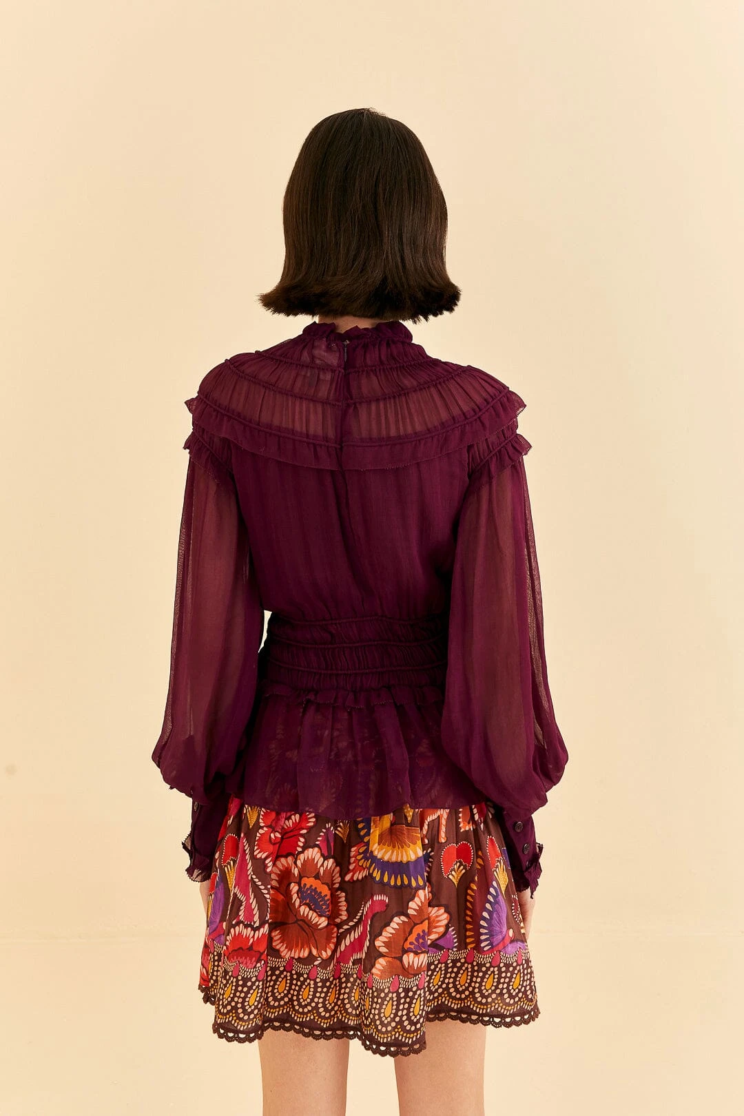 Farm Rio Burgundy Ruffle High Neck Blouse 4 Farm Rio Burgundy Ruffle High Neck Blouse - Image 4