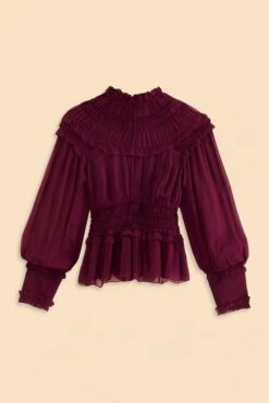 Farm Rio Burgundy Ruffle High Neck Blouse 15 Farm Rio Burgundy Ruffle High Neck Blouse -Modern Dress World 315975 08