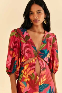 Farm Rio Red Rooster Leaves Short Sleeve Maxi Dress 7 Farm Rio Red Rooster Leaves Short Sleeve Maxi Dress -Modern Dress World 316275 03