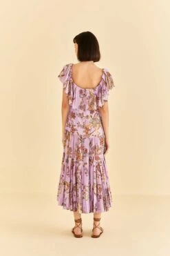 Farm Rio Lilac Floral Monkey Short Sleeve Maxi Dress -Modern Dress World 316417 04