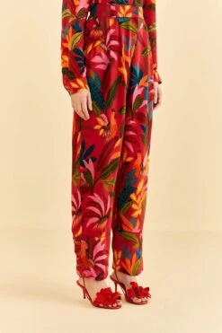 Farm Rio Red Rooster Leaves Pants -Modern Dress World 316429 03