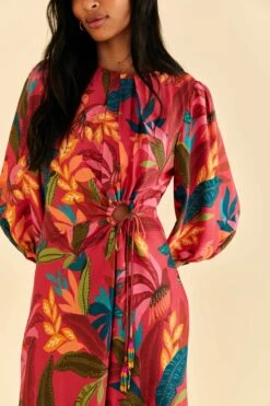 Farm Rio Red Rooster Leaves Long Sleeve Mini Dress -Modern Dress World 316430 03