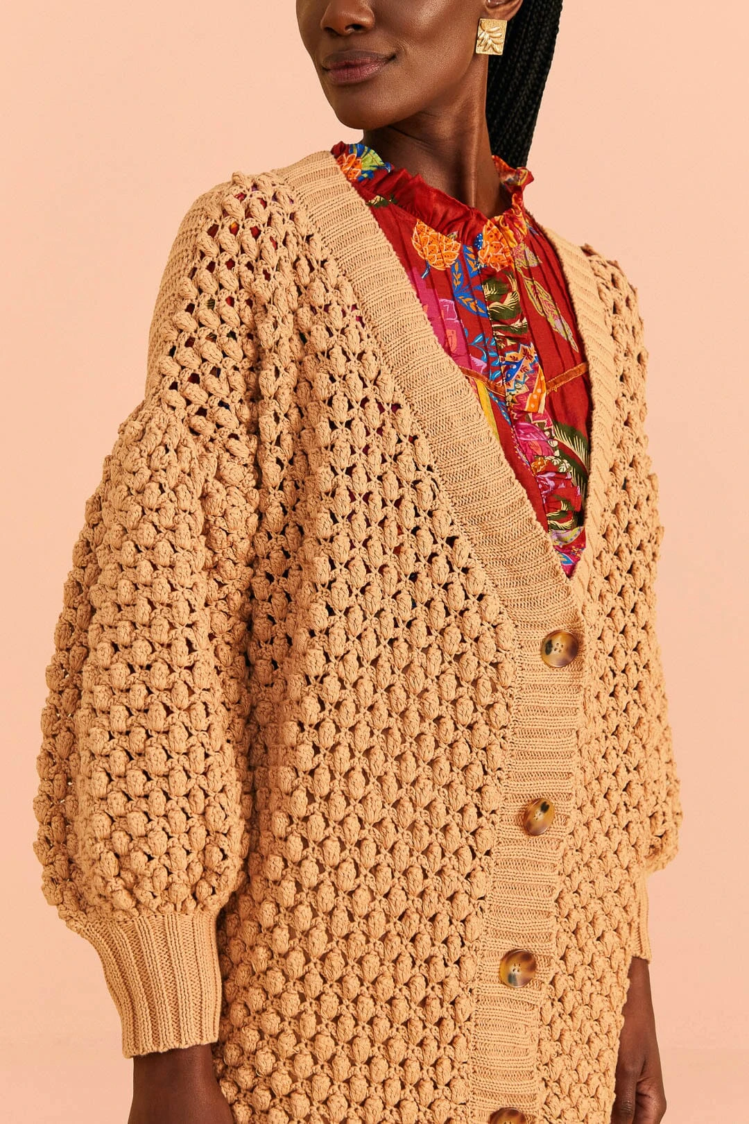 Farm Rio Dark Sand Handmade Dots Cardigan 2 Farm Rio Dark Sand Handmade Dots Cardigan - Image 2