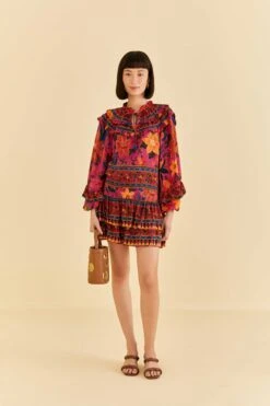 Farm Rio Pink Tropical Tapestry Mini Skirt