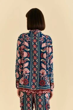 Farm Rio Teal Seashell Tapestry Shirt -Modern Dress World 318132 04